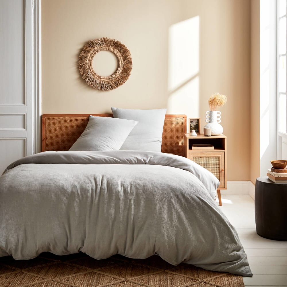 Parure de lit gaze de coton gris clair 260x240cm