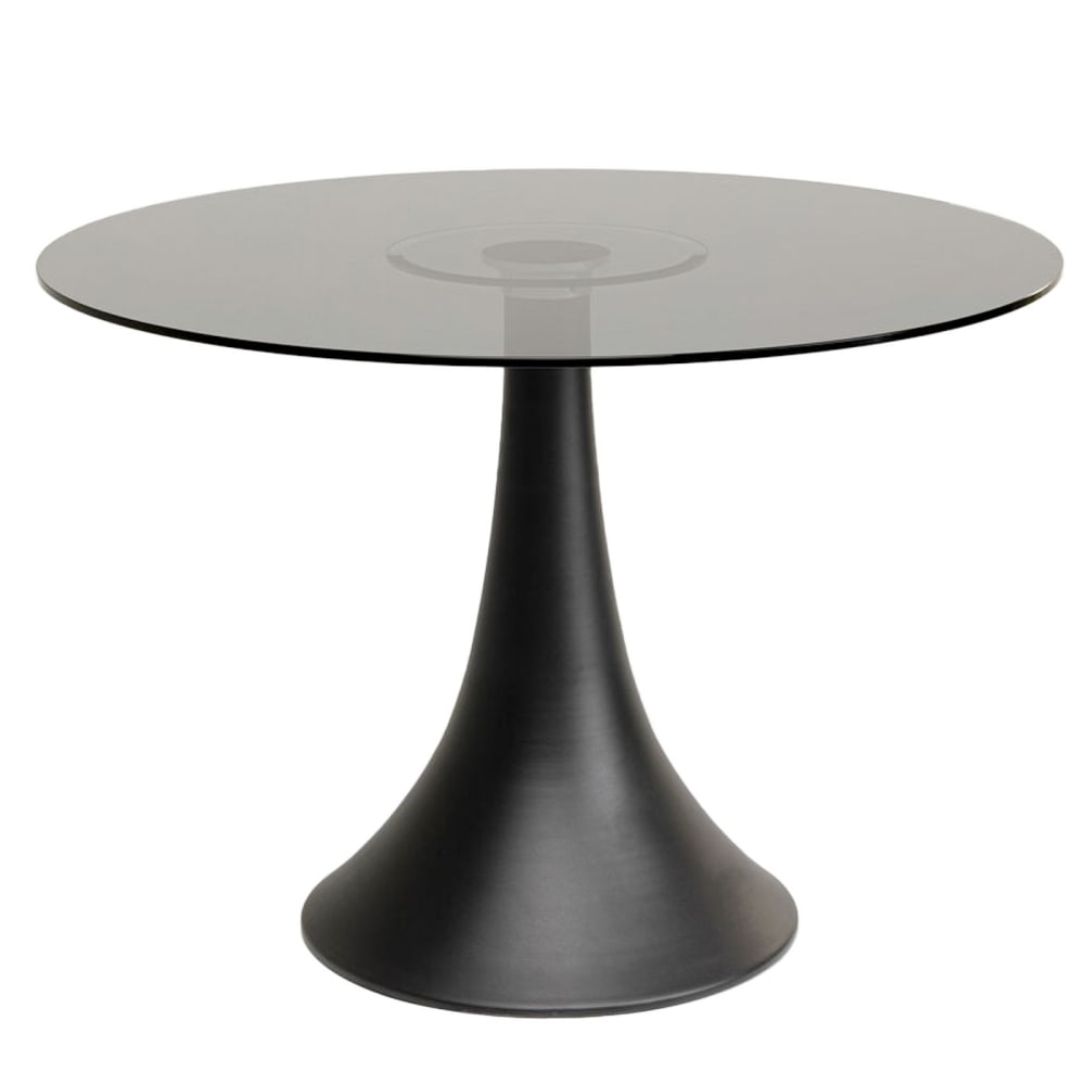 Table à manger 6 personnes en verre fumé et aluminium noir D110