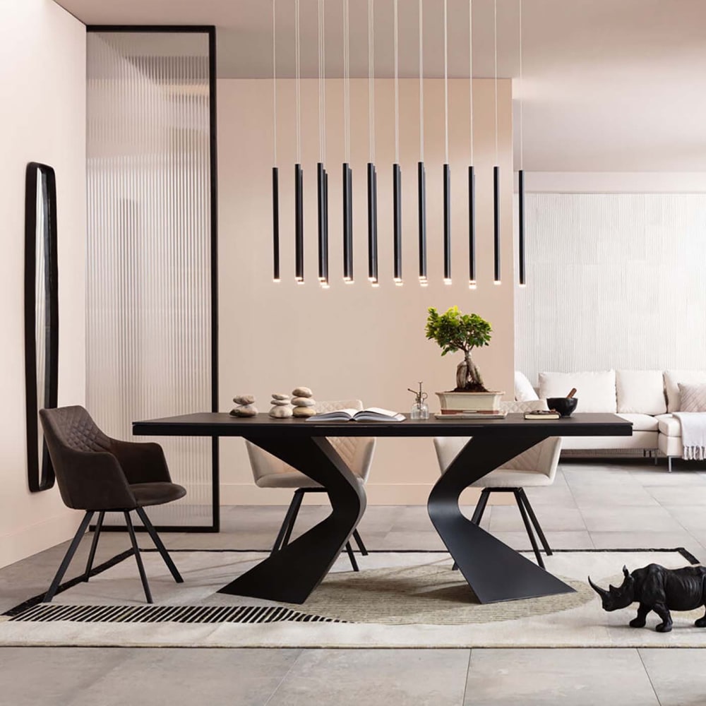 Kare Design Esstisch für 8 Personen aus Keramik und Stahl, schwarz, L200cm style classic chic - Steingut