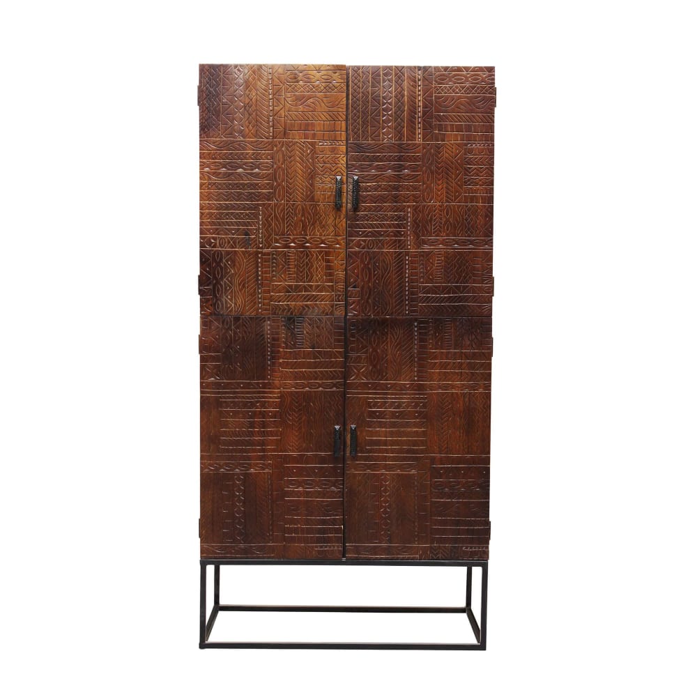 Credenza con decoro 4 ante in legno e ferro marrone - LEGNO