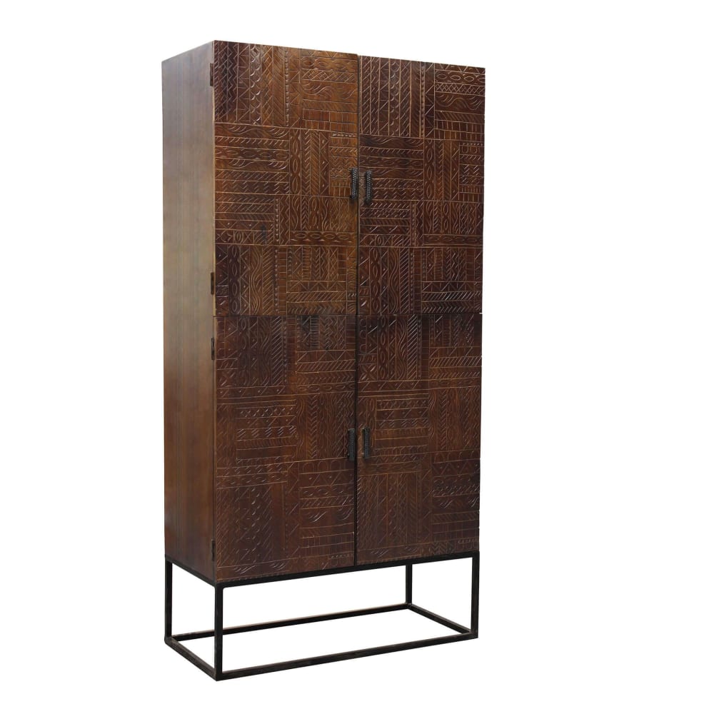Credenza con decoro 4 ante in legno e ferro marrone - Milani Home