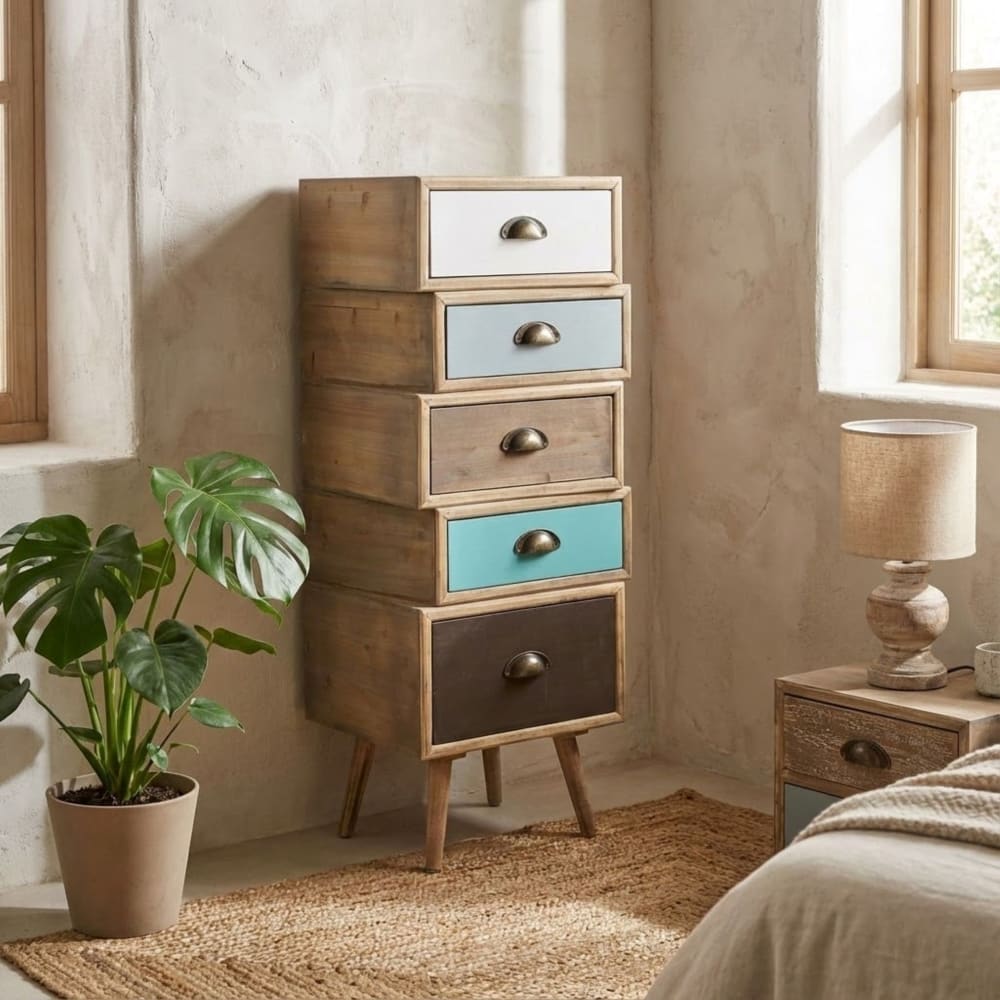 Cassettiera 38,5x38,5x117 in legno marrone - Modello Contemporaneo - LEGNO