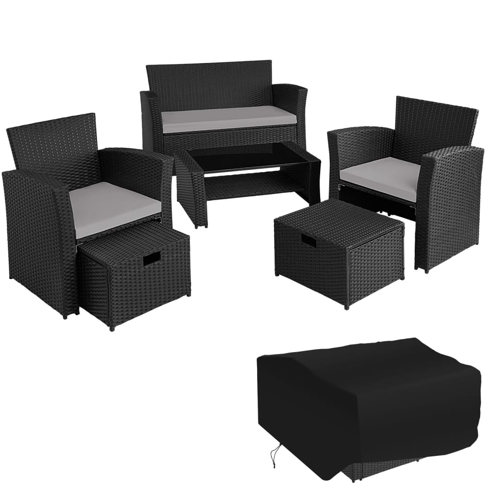 Salon de jardin 4-6 personnes anti UV Housses amovibles noir/gris