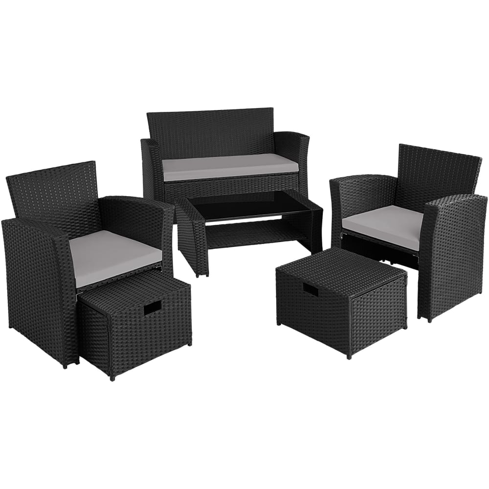 Salon de jardin 4-6 personnes en résine tressée et acier noir et gris