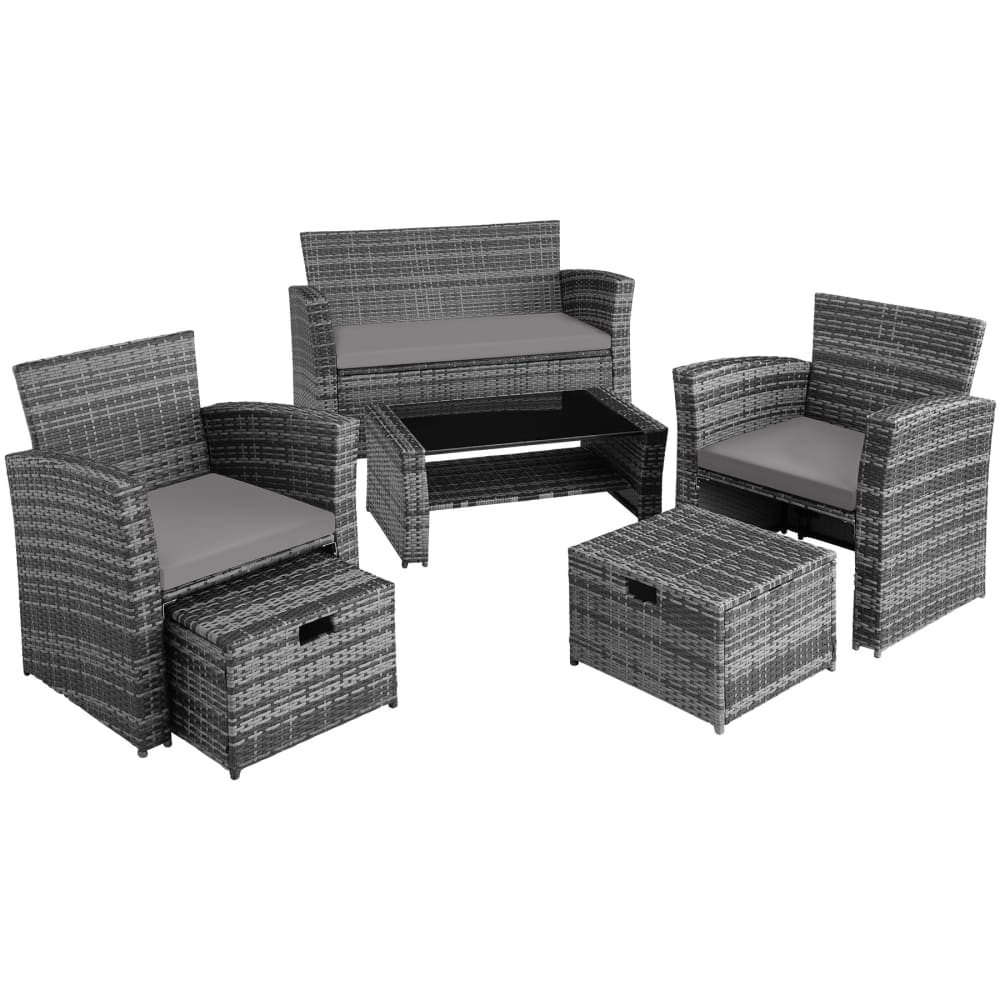 Salon de jardin 4-6 pers. résine tressée acier housses amovibles gris