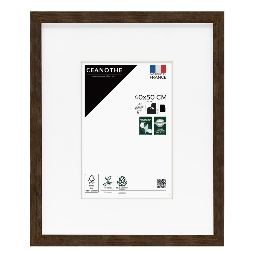 Cadre photo ébène 40x50 cm verre acrylique avec passe-partout résine r