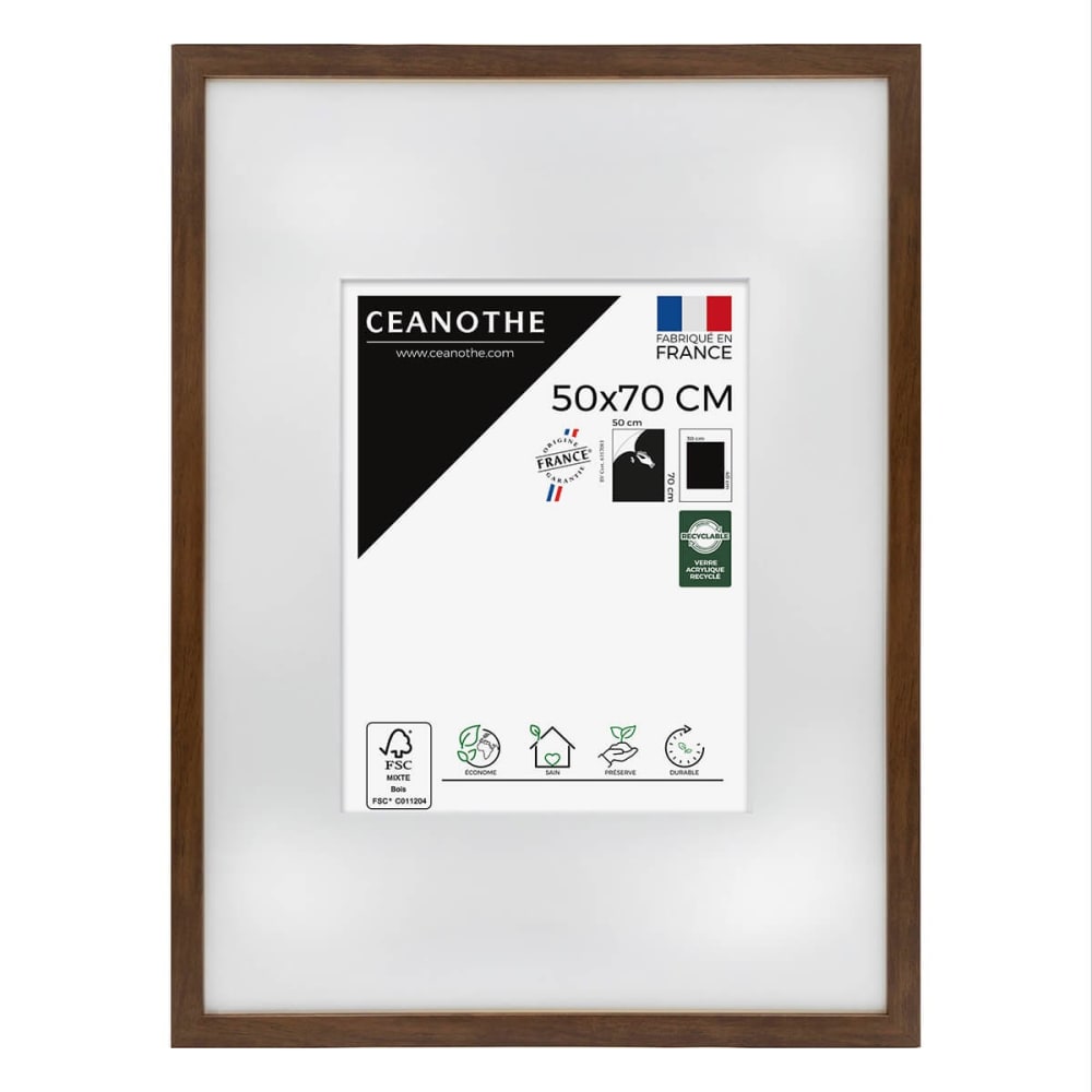 Cadre photo ébène 50x70 cm verre acrylique avec passe-partout résine r