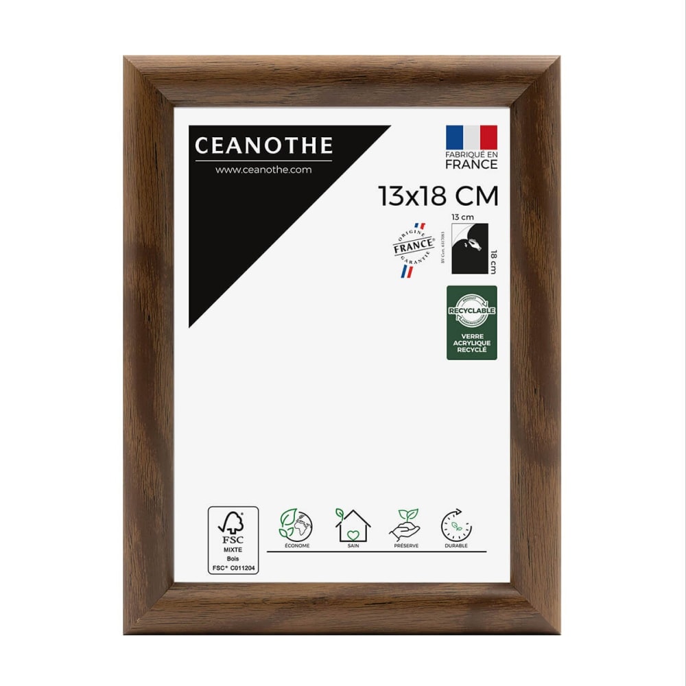 Cadre photo baguette arrondie ébène 13x18 cm résine recyclée