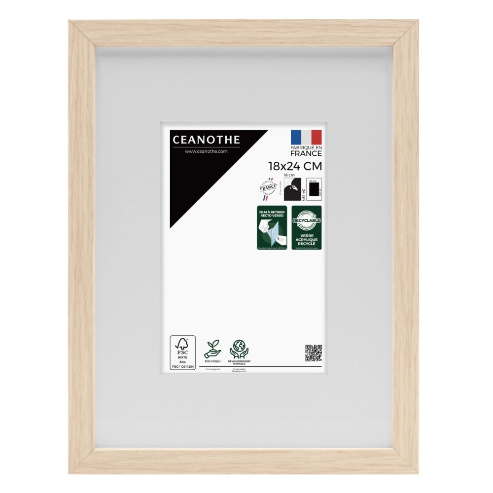 Cadre photo beige brut 18x24 cm avec passe-partout résine recyclée