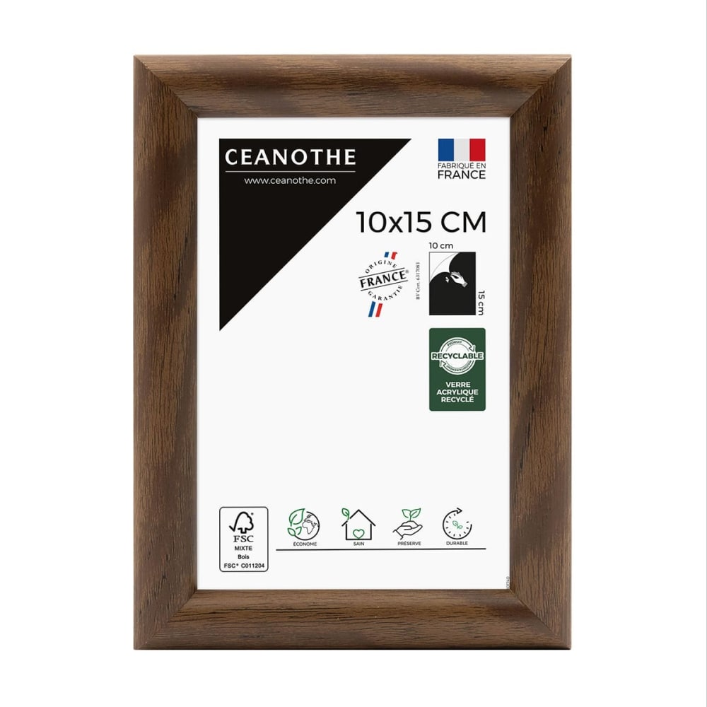 Cadre photo baguette arrondie ébène 10x15 cm résine recyclée