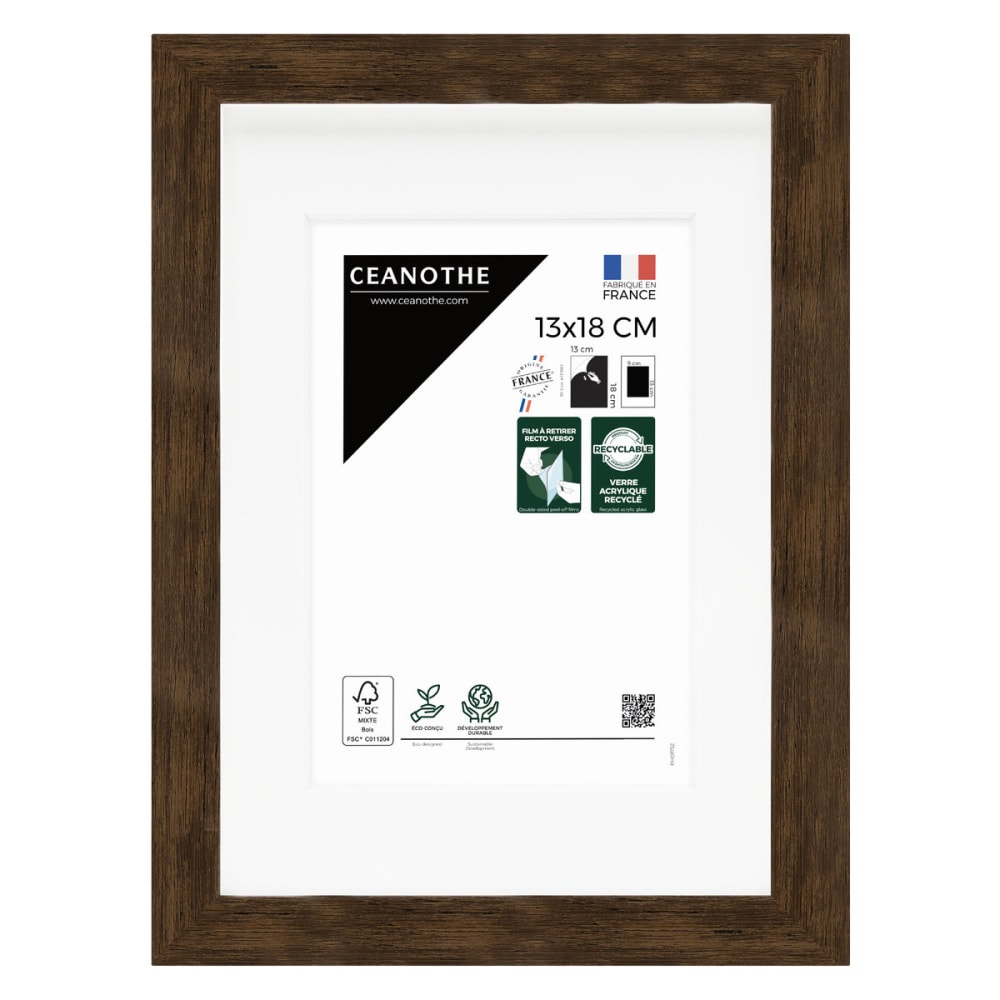 Cadre photo ébène 13x18 cm avec passe-partout résine recyclée
