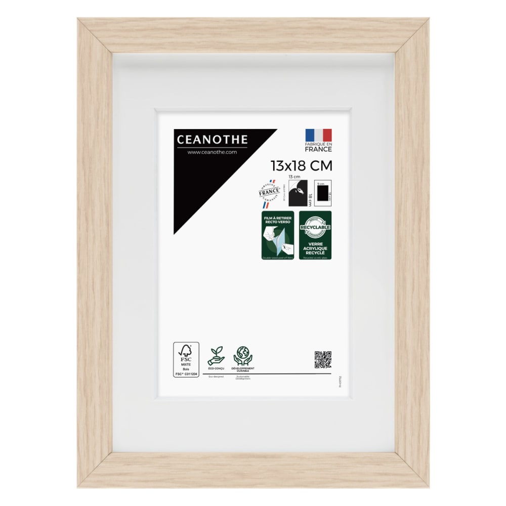 Cadre photo beige brut 13x18 cm avec passe-partout résine recyclée