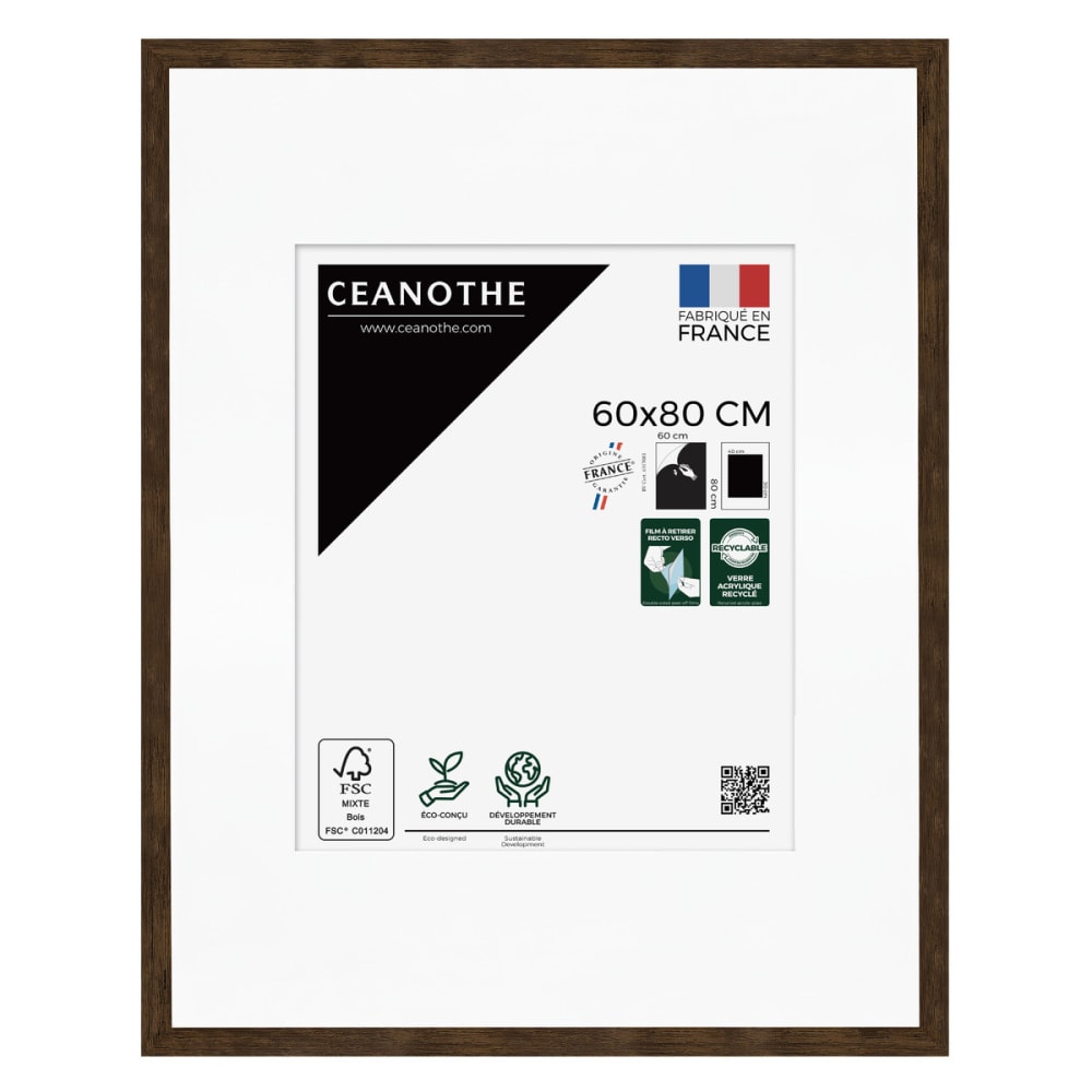 Cadre photo ébène 60x80 cm verre acrylique avec passe-partout résine r