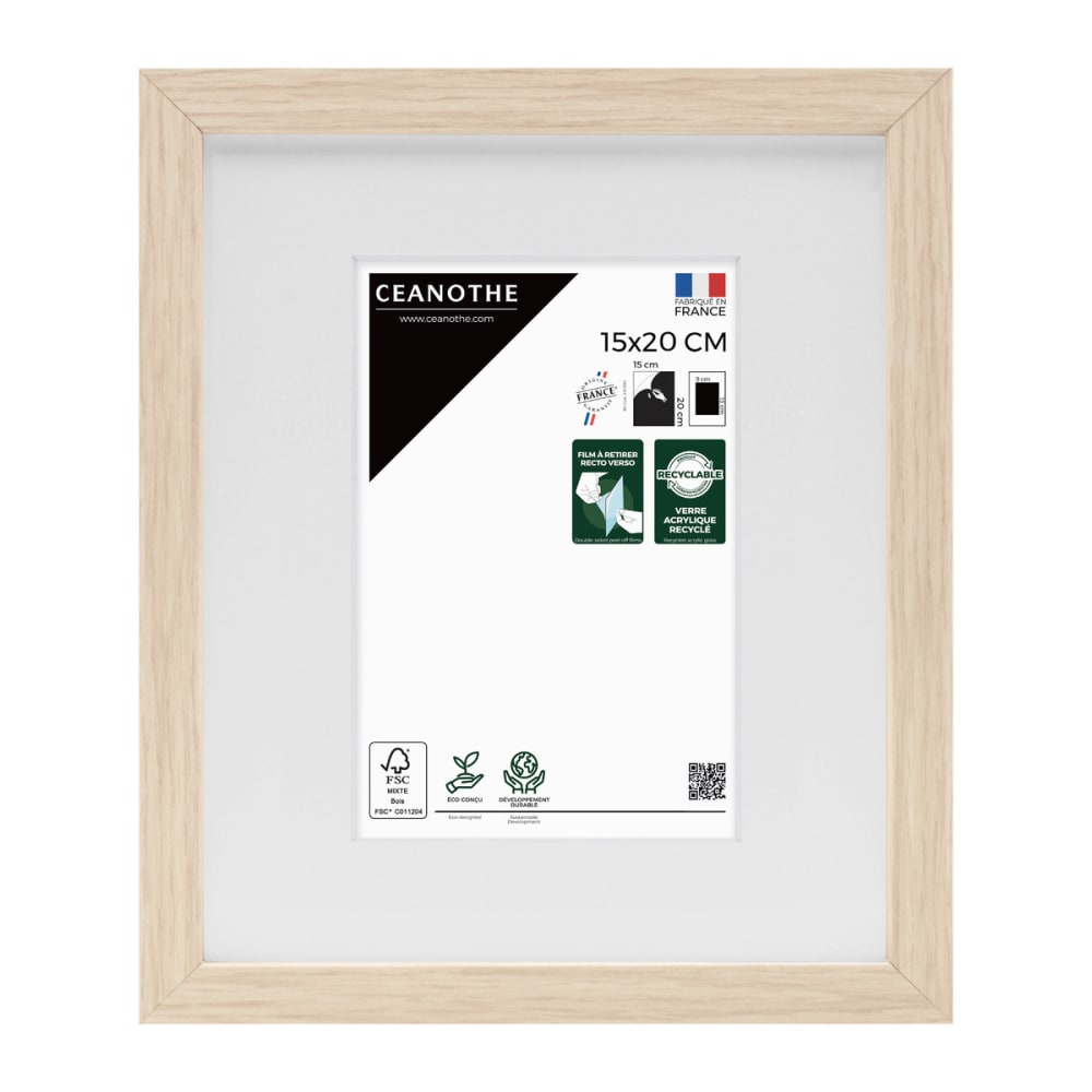 Cadre photo beige brut 15x20 cm avec passe-partout résine recyclée
