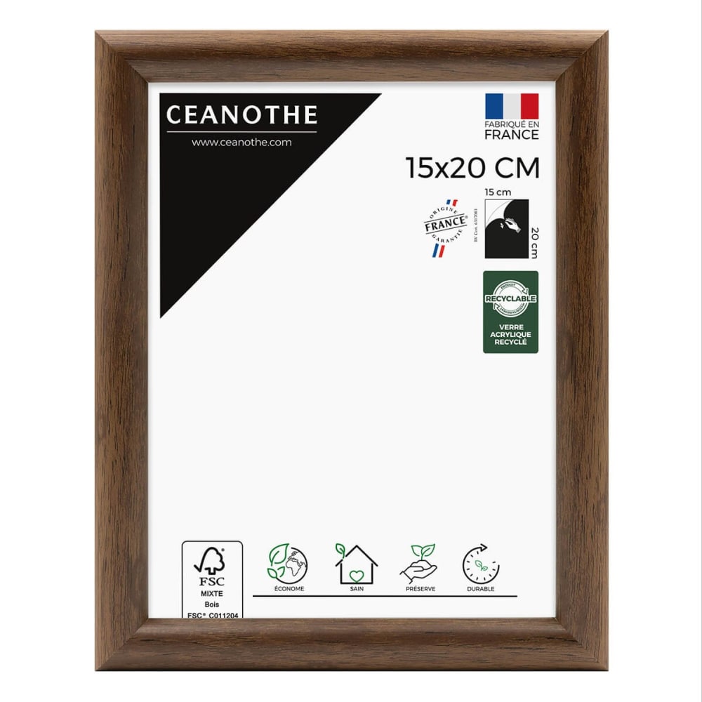 Cadre photo baguette arrondie ébène 15x20 cm résine recyclée