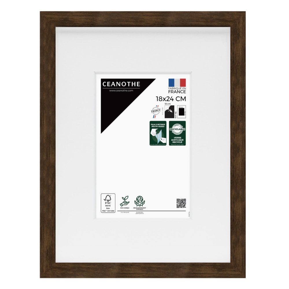 Cadre photo ébène 18x24 cm avec passe-partout résine recyclée
