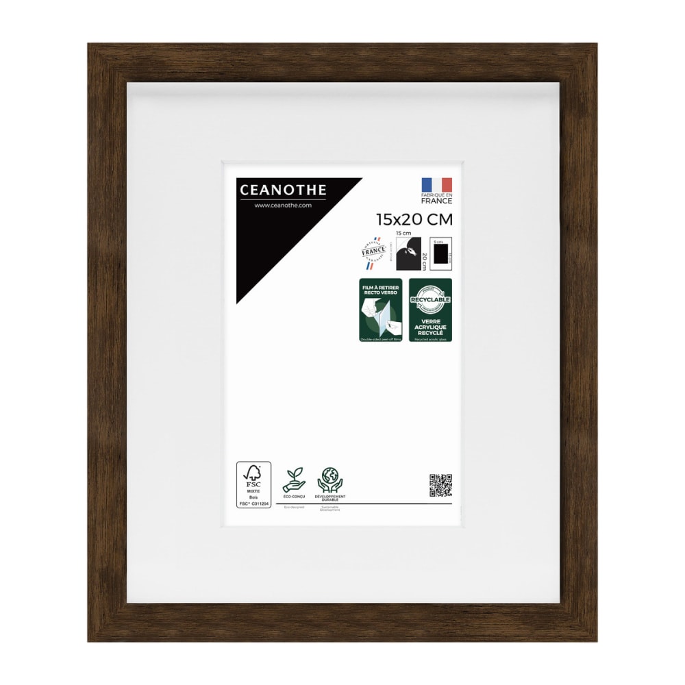 Cadre photo ébène 15x20 cm avec passe-partout résine recyclée