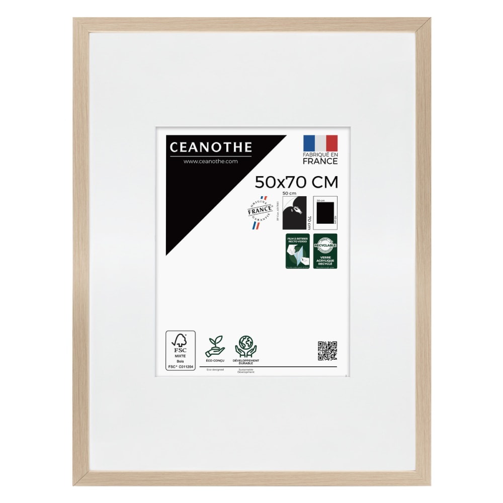 Cadre photo beige brut 50x70 cm verre acrylique avec passe-partout rés