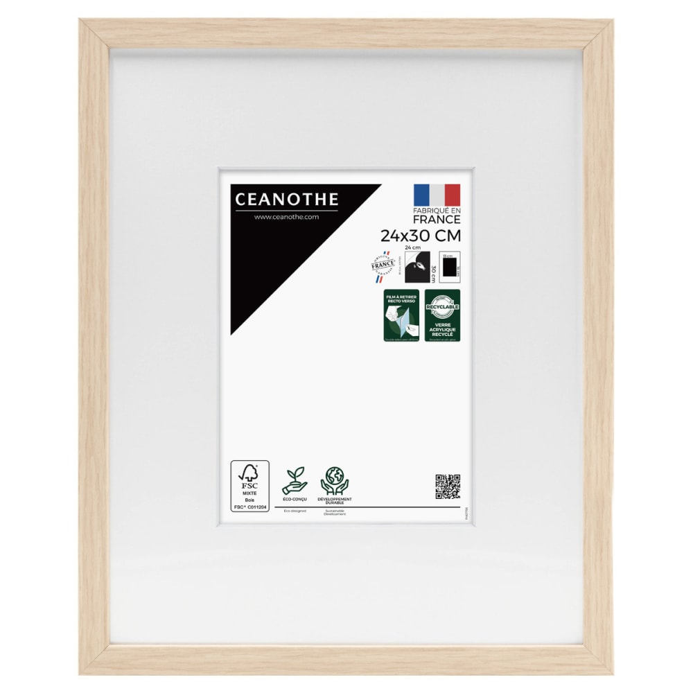 Cadre photo beige brut 24x30 cm avec passe-partout résine recyclée
