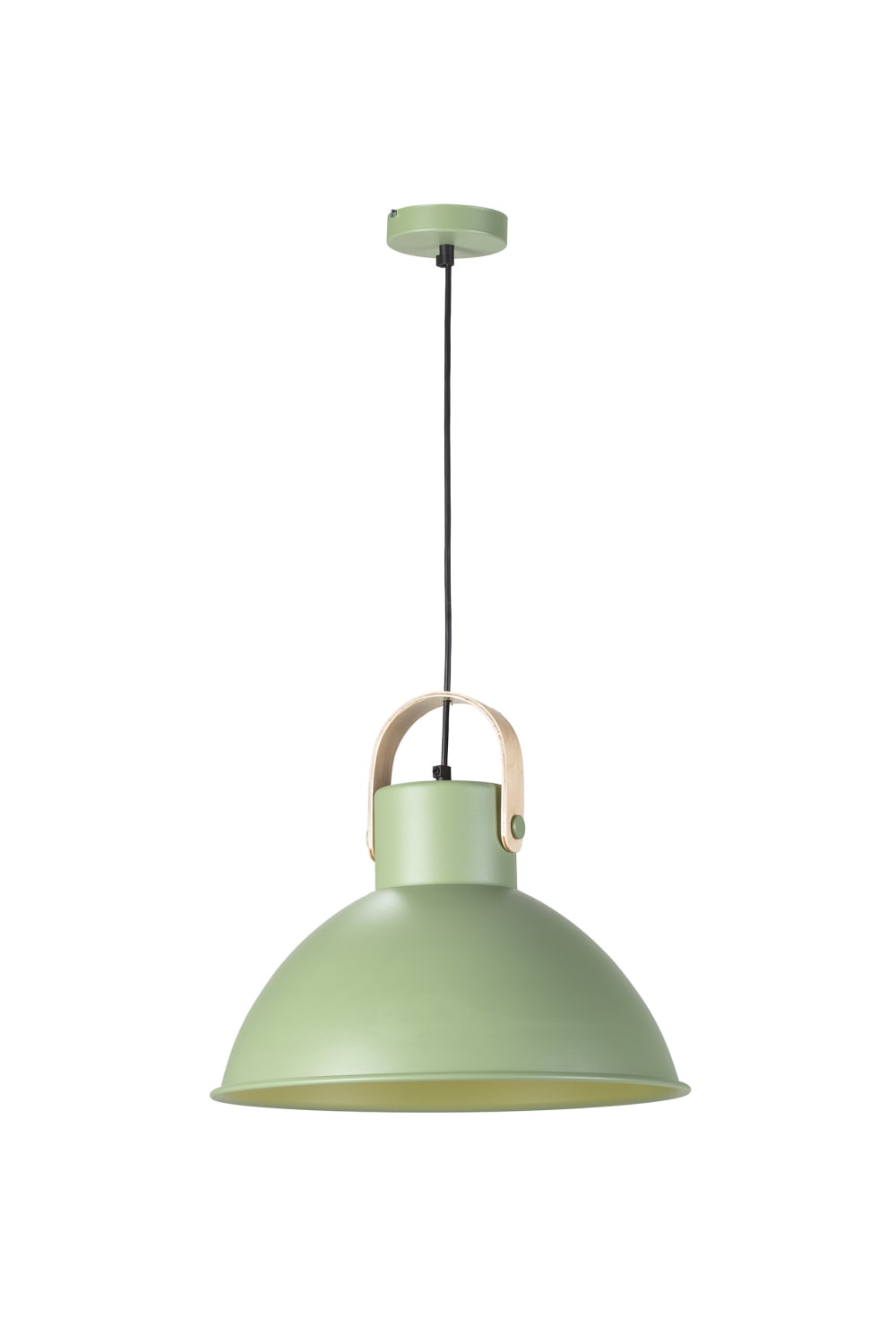 Lámpara techo metálica embellecedor madera acabado verde