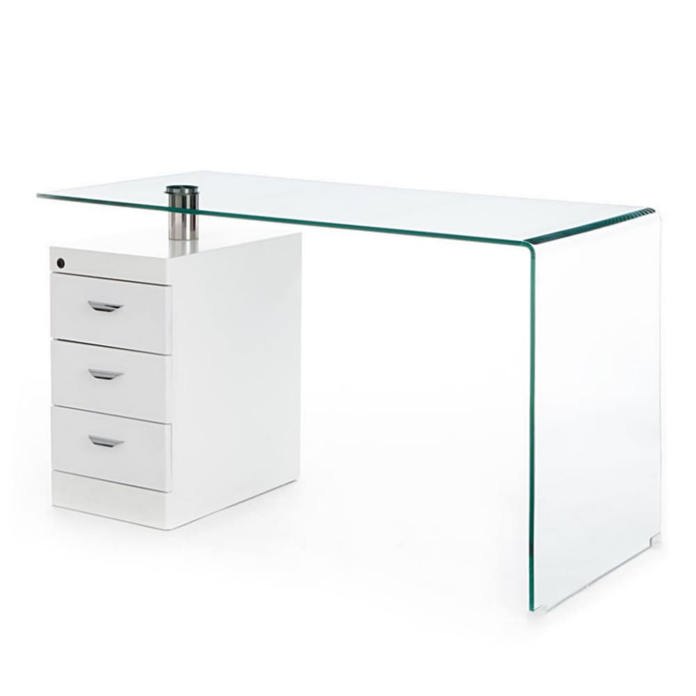Scrivania con cassettiera in vetro trasparente cm h.75xl.125xp.65 - Vetro