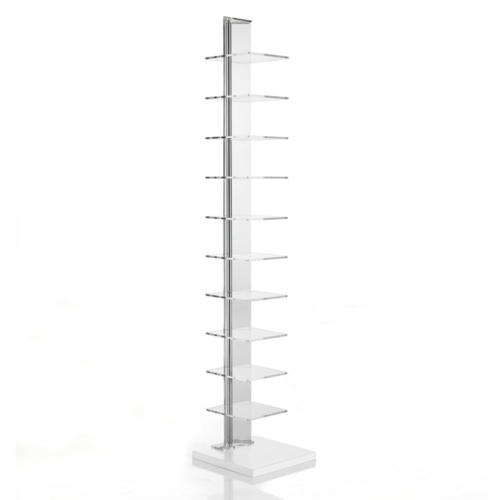 ORESTELUCHETTA Bücherregal mit 10 Ablagen aus transparentem Acrylglas, H148xB30xT30cm Weiß Spanplatte