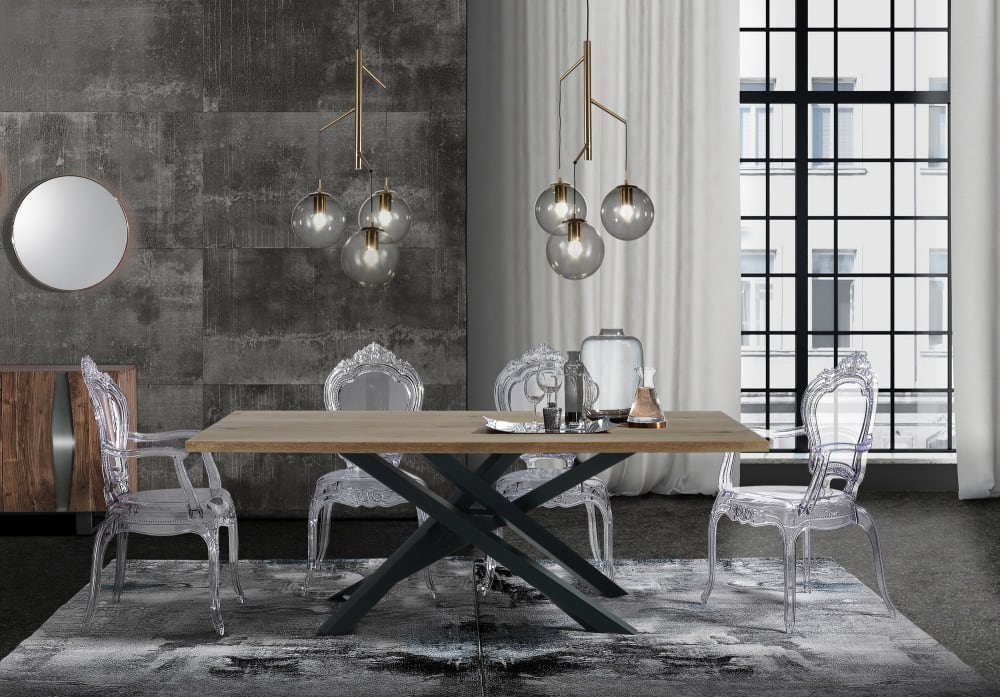 Lampadario in vetro e acciaio oro cm. H.77 ø.38 - ORESTELUCHETTA