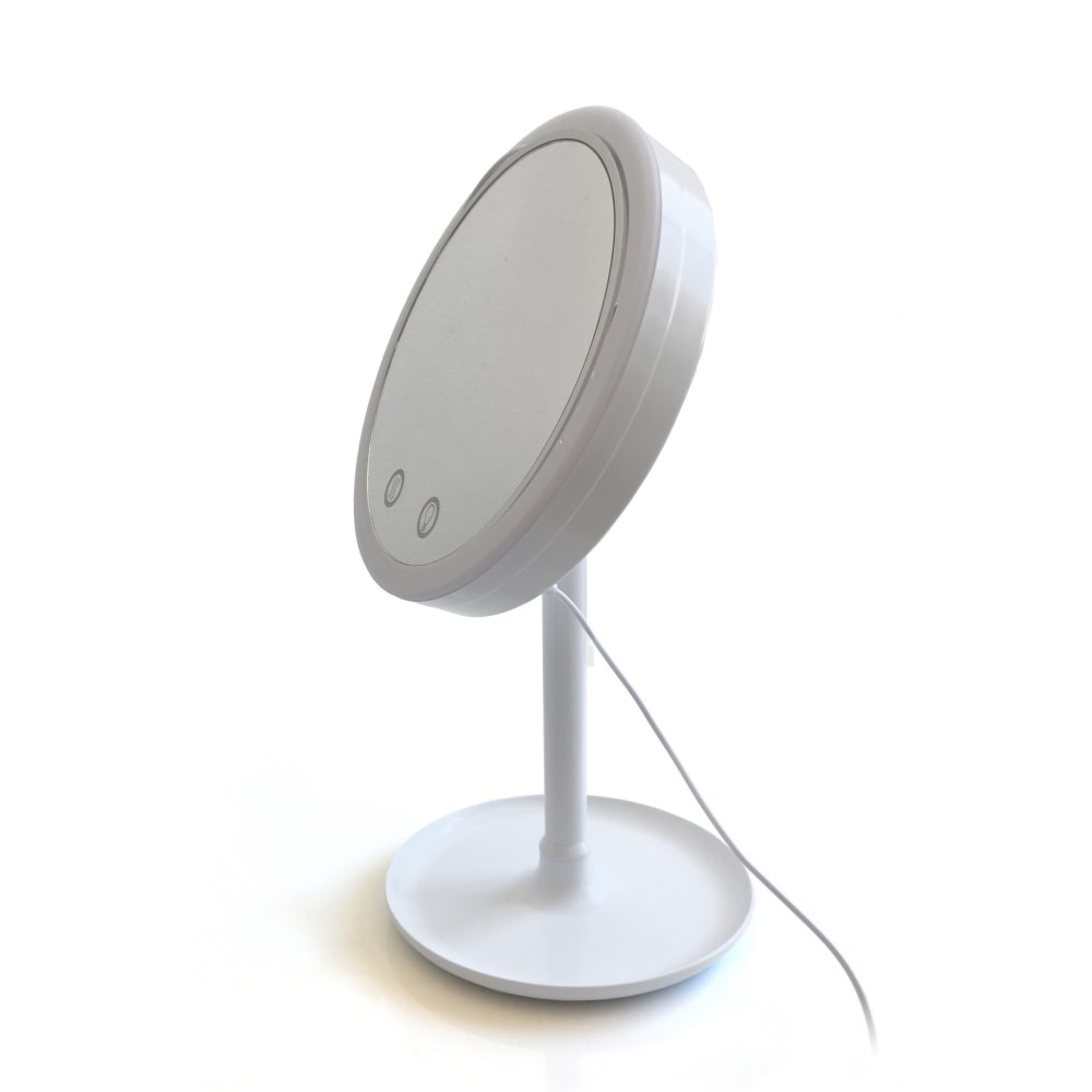 Specchio da tavolo con led in plastica bianco cm. L.20 p.17 h.35 - Bianco - Vetro