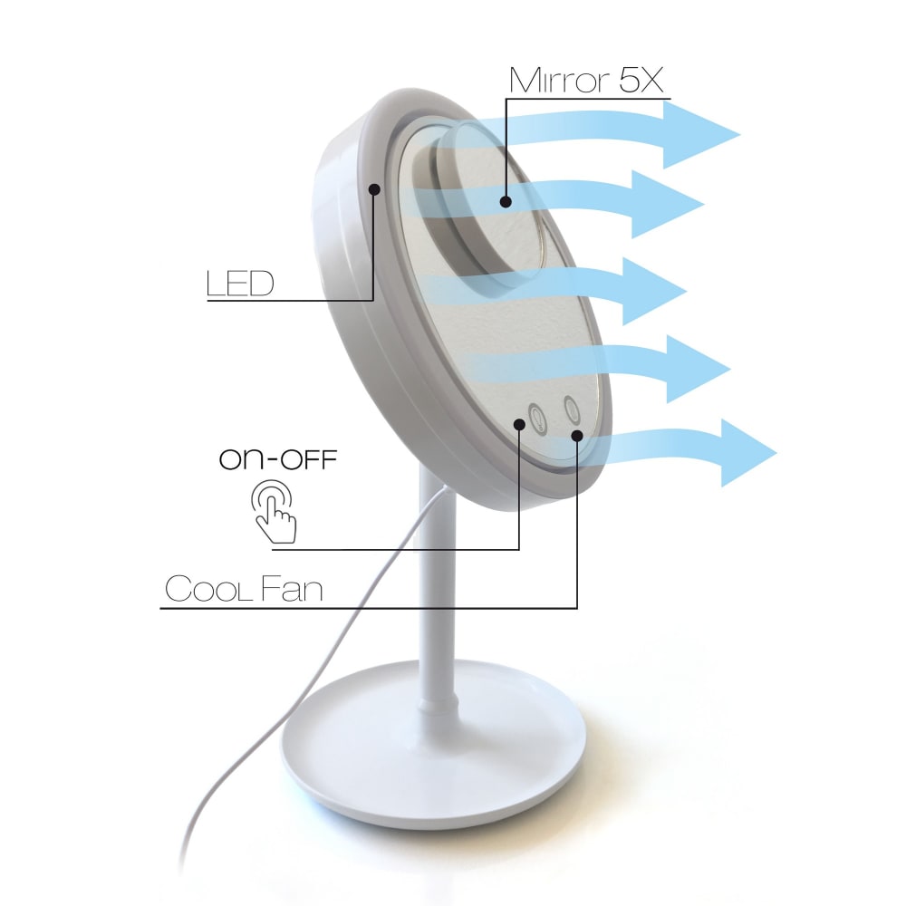 Specchio da tavolo con led in plastica bianco cm. L.20 p.17 h.35