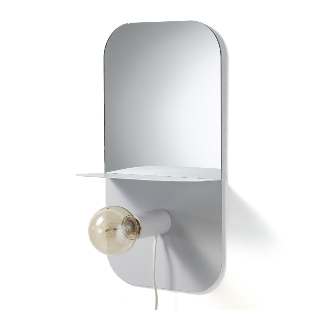 Lampada con specchio in metallo bianca cm. L.24xp.12,5xh.45 -