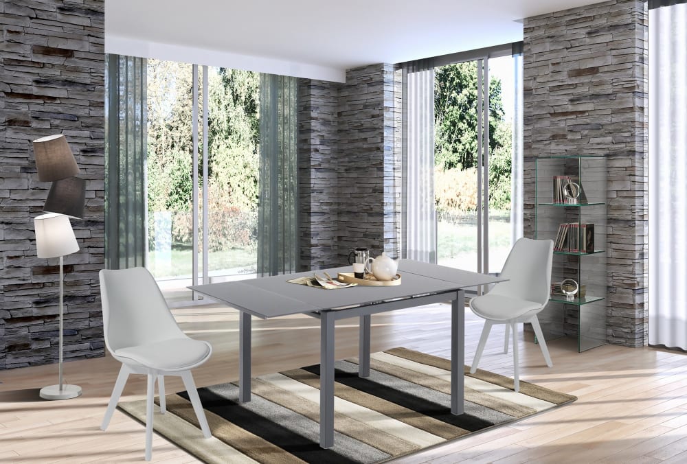 Tavolo allungabile in vetro temprato grigio cm. H.75 x l.90 x