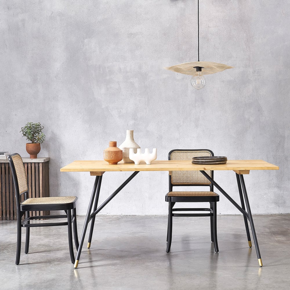 BERAH GETAH Rechteckiger Tisch aus massiver Kiefer und Metall 6 Personen style industrial Beige Holz