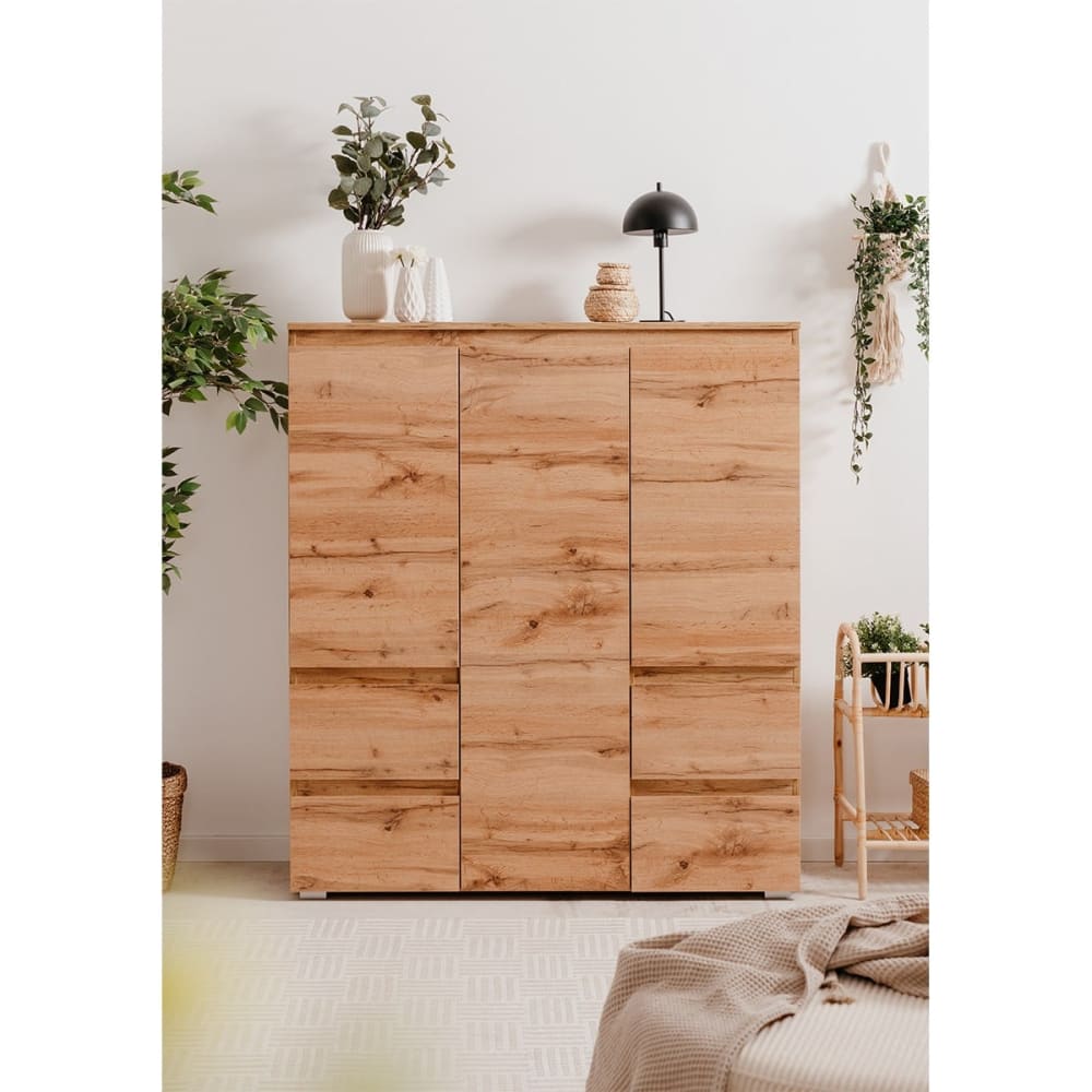 Buffet haut 3 portes et 4 tiroirs L116 cm - Effet Chêne - Maisons du Monde