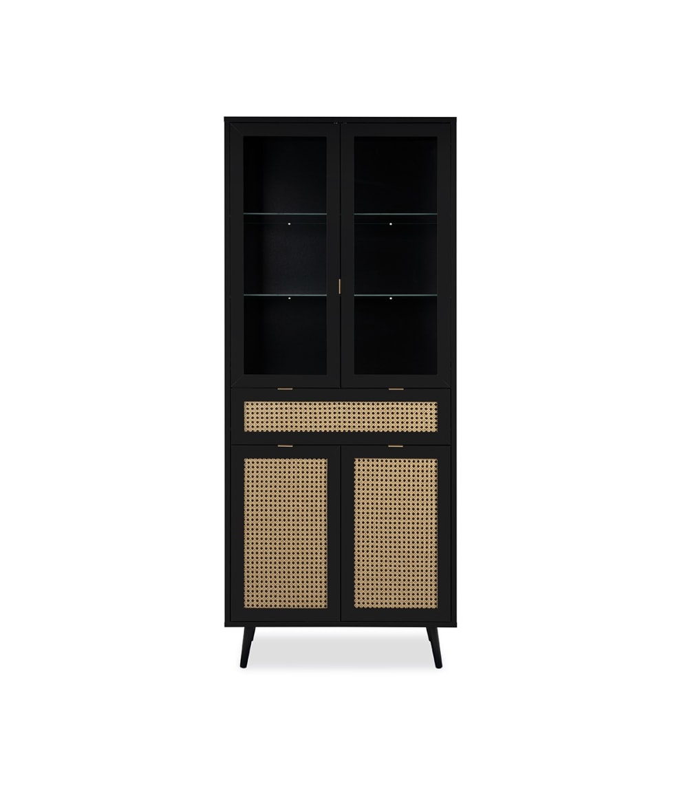 Buffet haut 4 portes 1 tiroir 80x40x195,1 cm noir et naturel - UMBRIA