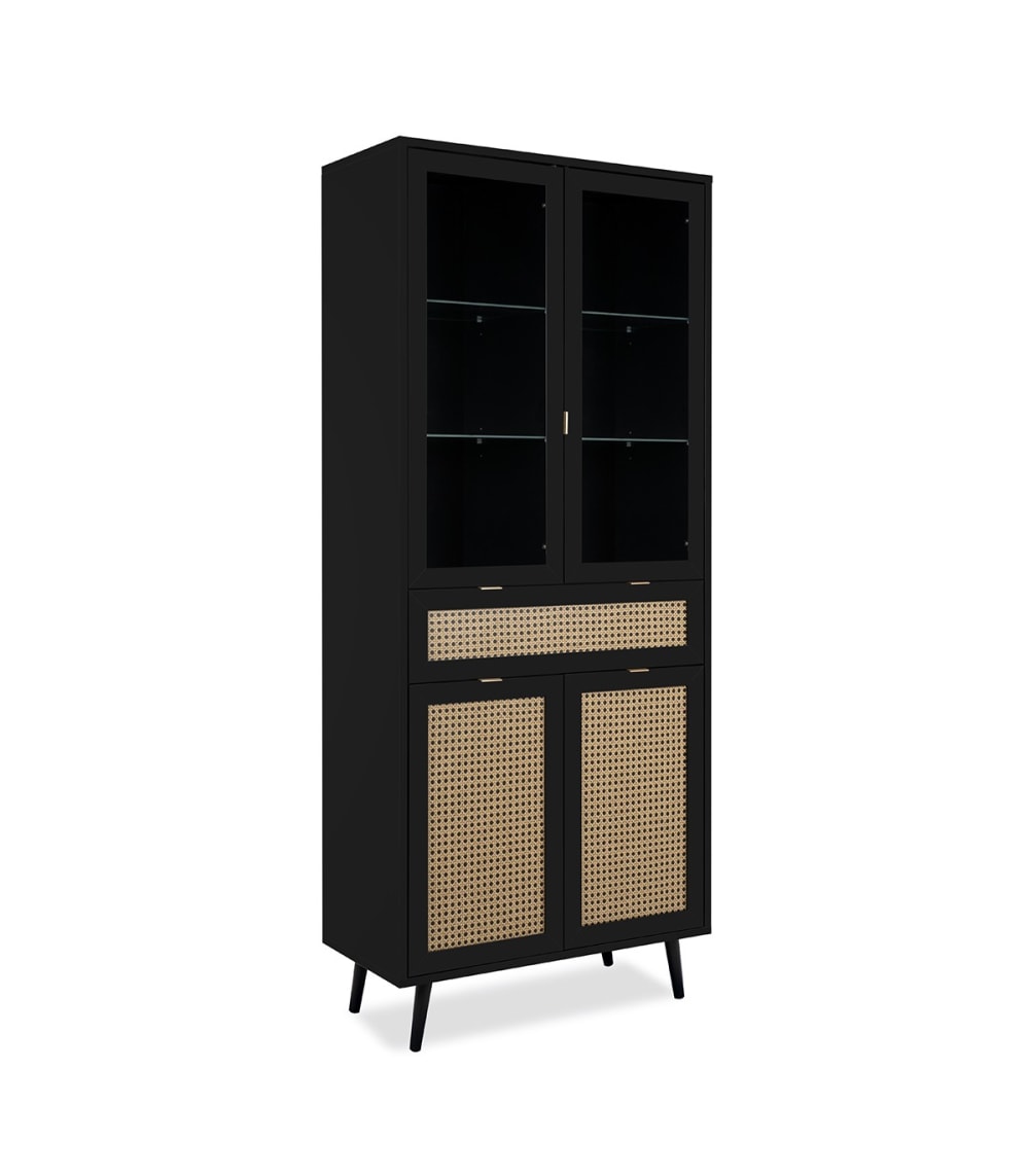 Buffet haut 4 portes 1 tiroir 80x40x195,1 cm noir et naturel - umbria - Maisons du Monde