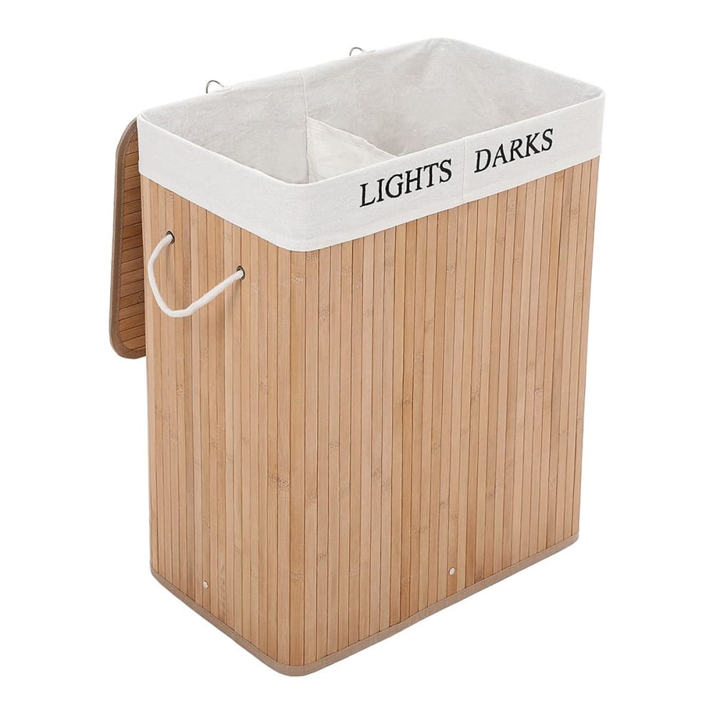 Calicosy Panier à linge 2 compartiments en bambou - 100l Beige Bois