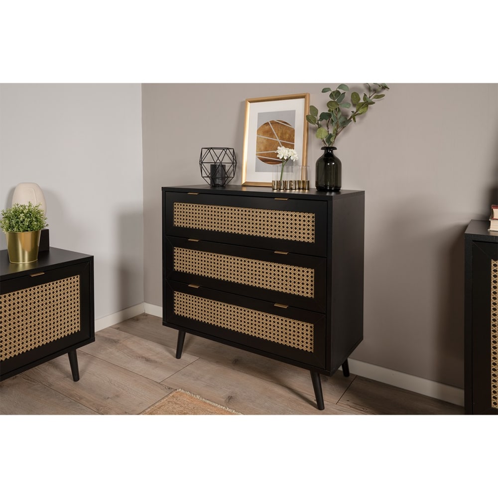Cómoda 3 cajones impresión rejilla y negro - 80 x 80 cm - Maisons du Monde