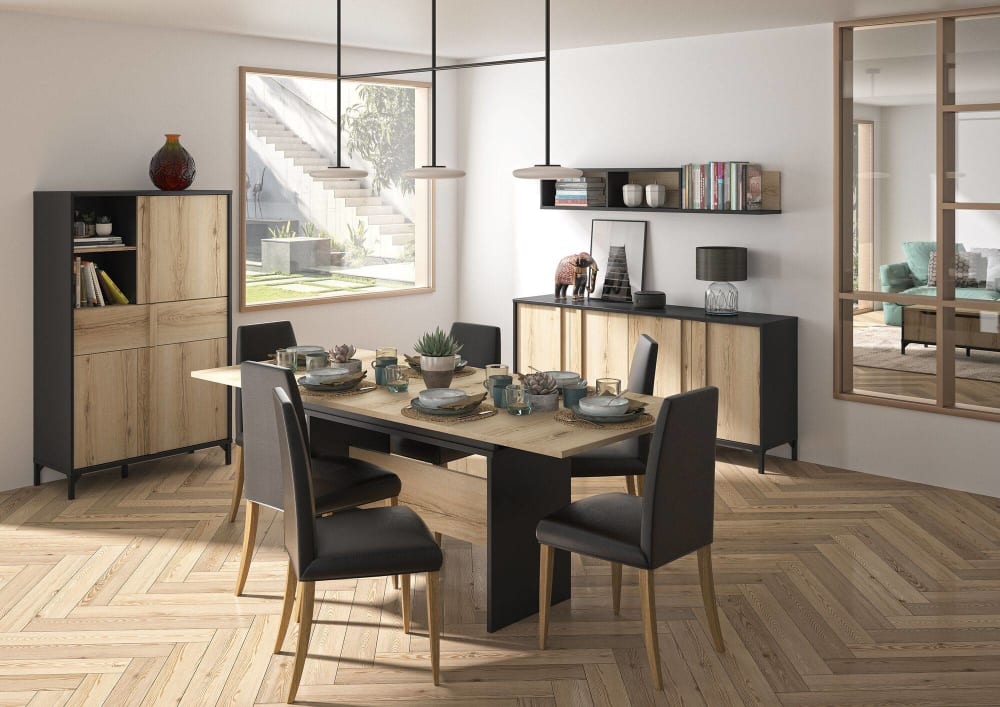 Table rectangulaire à allonge effet bois et noir - Maisons du Monde
