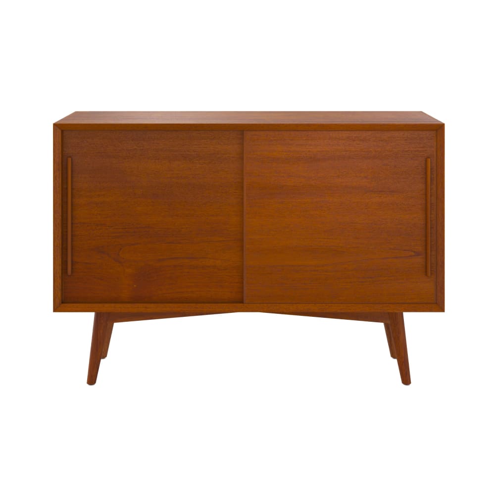 Maison Pavane Petit buffet en bois de teck, 2 portes coulissantes style vintage Marron Bois - 110x75x40cm