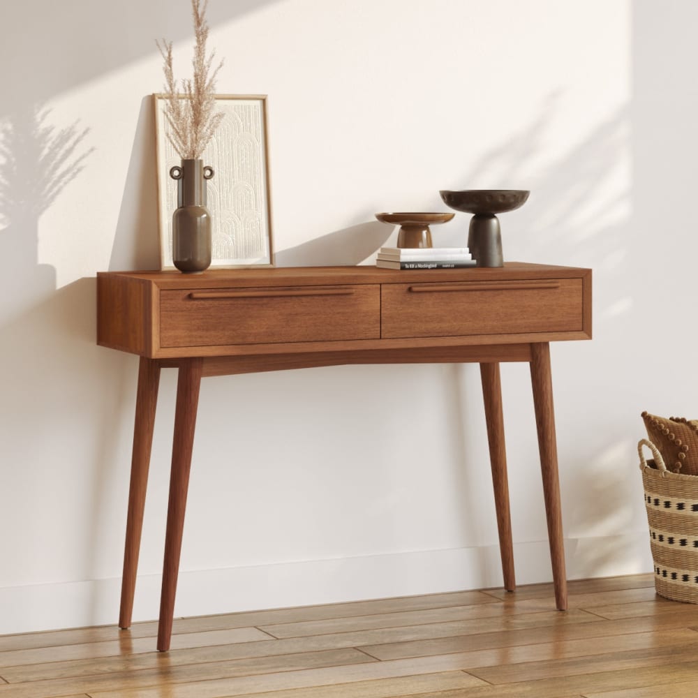 Console in legno di teak, 2 cassetti - Maison Pavane