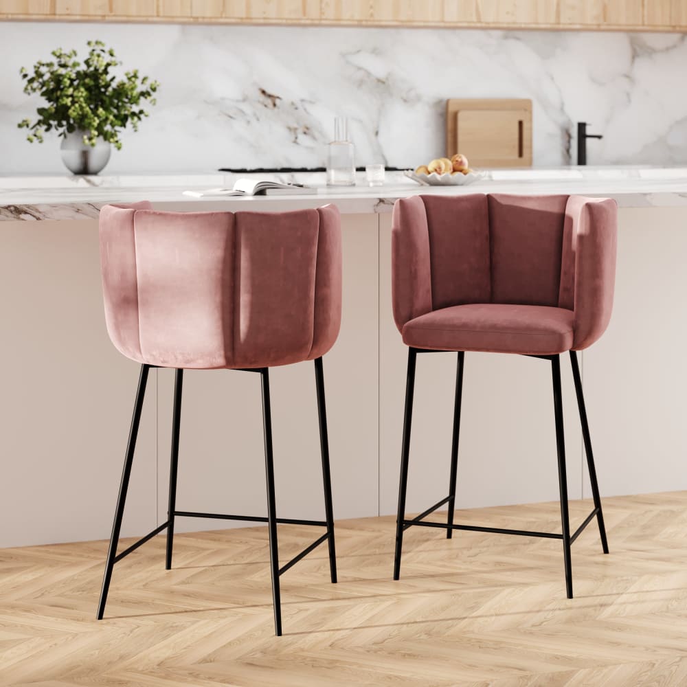 Set di 2 sedie per isola centrale 67 cm in velluto rosa antico -