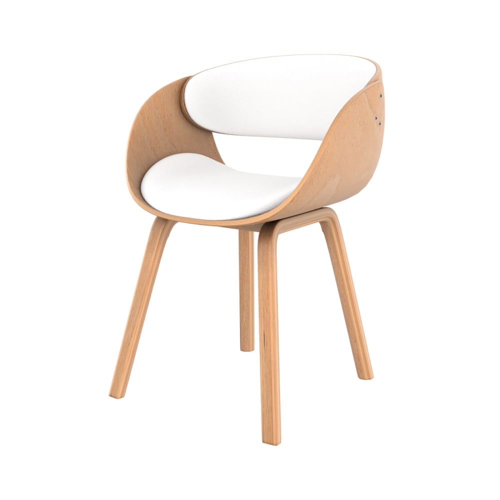 Silla de madera clara y pu blanco