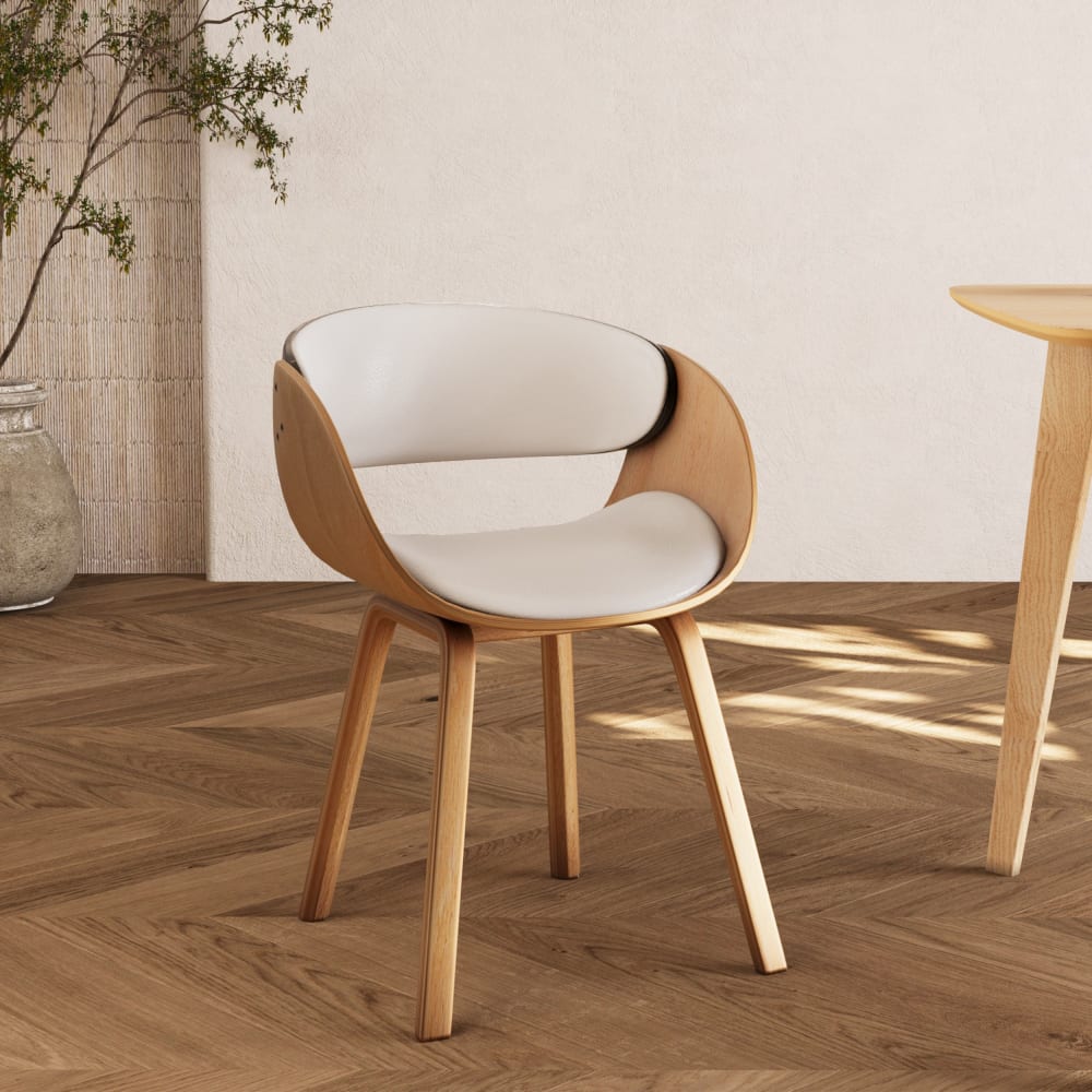Holzstuhl in heller Farbe mit weißem PU - Maisons Du Monde