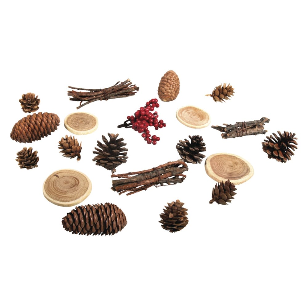 Mezcla variada adornos de otoño, navidad y naturaleza 20 conos, madera