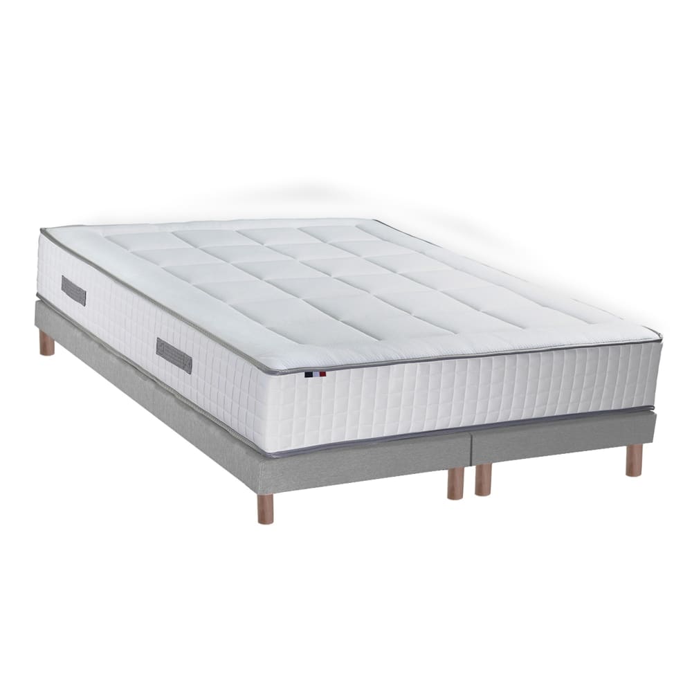 Ensemble matelas ressort 7 zones et 2 sommiers gris chine 160x200
