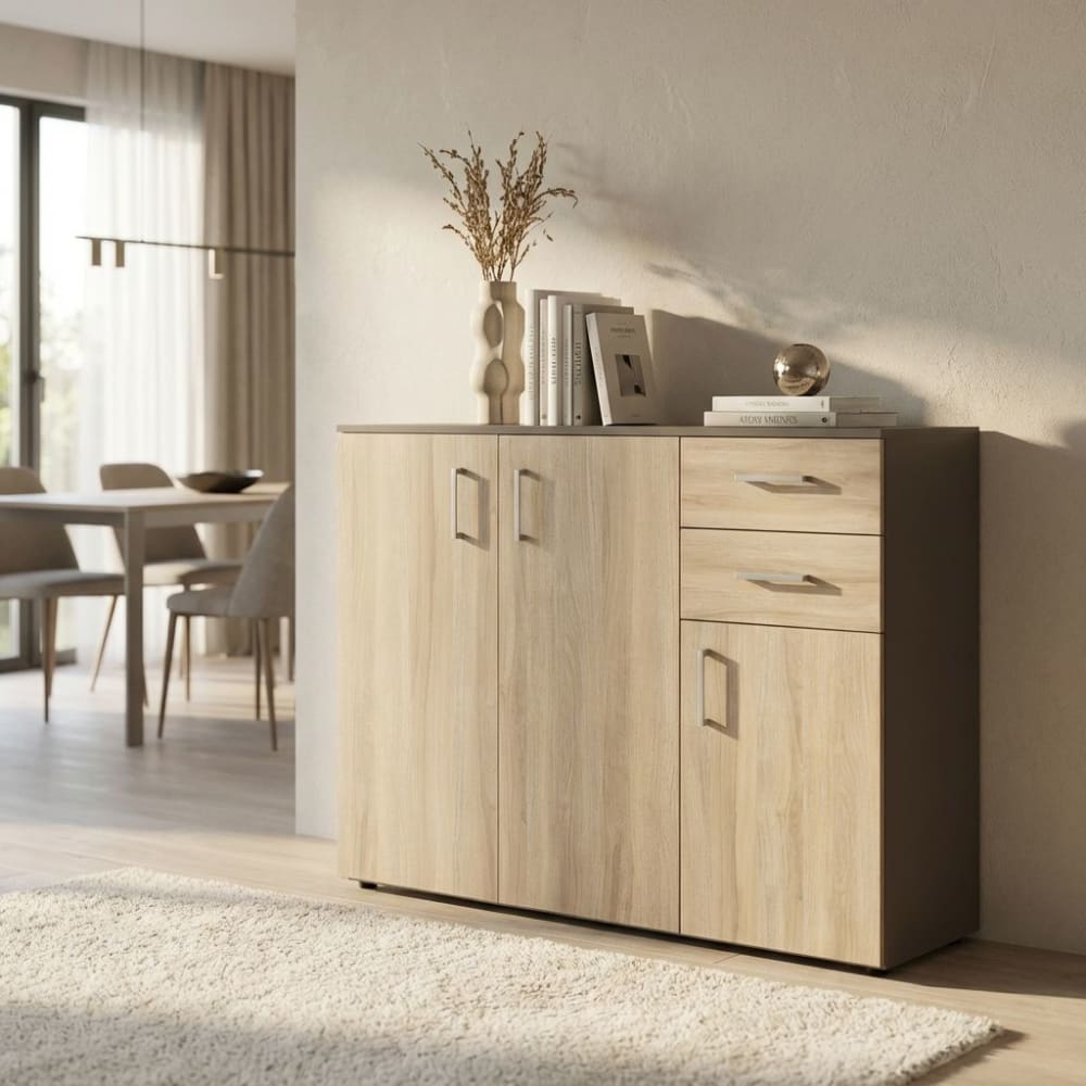 Madia moderna con 2 cassetti e tre ante marrone - Milani Home