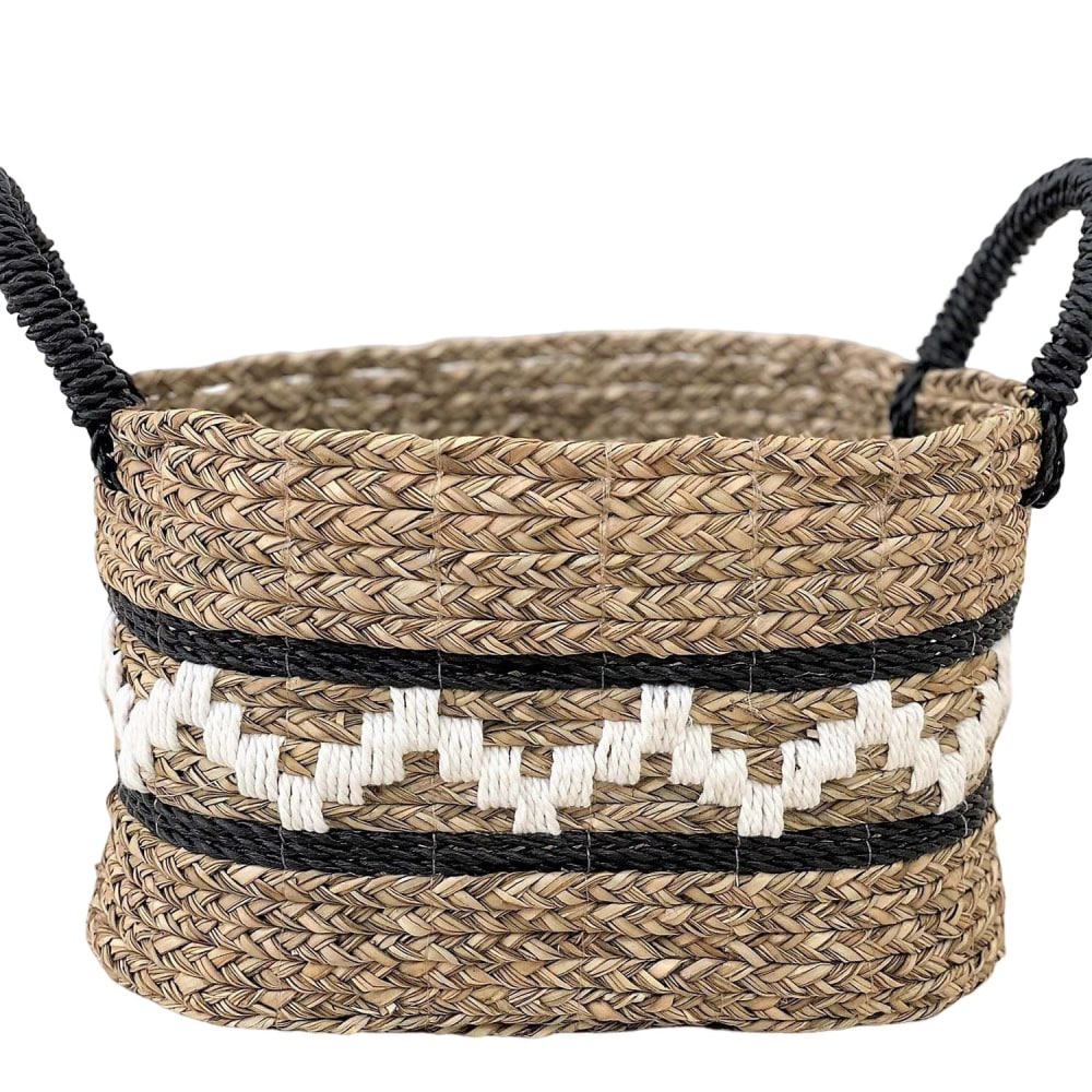 NATYAL Rechteckiger Korb aus Naturfaser und Baumwolle 42 x 32 cm style seaside Mehrfarbig Naturfasern