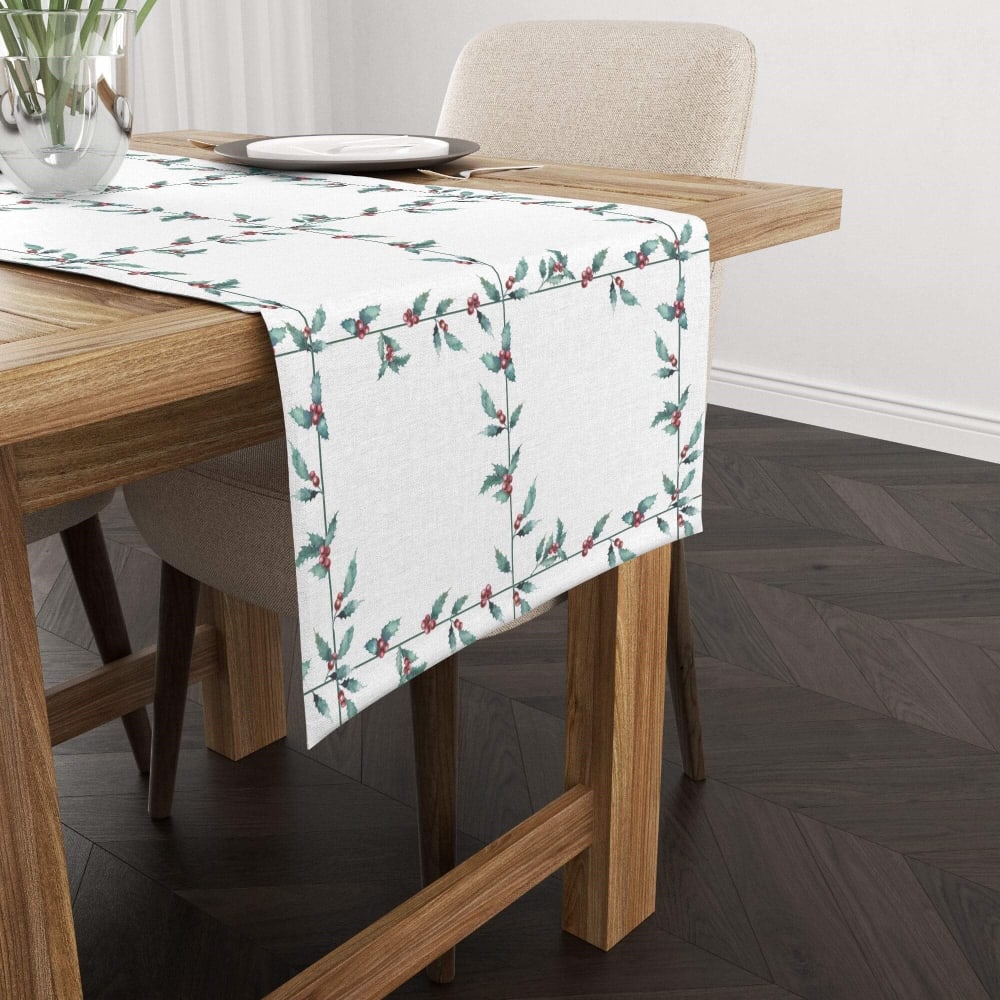 Camino de mesa navidad de terciopelo 100% poliéster blanco 50x145