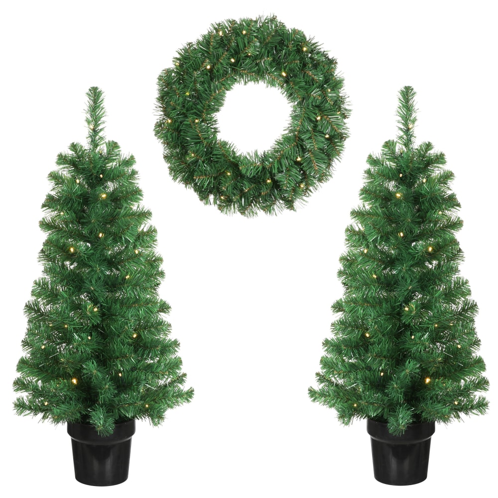 Lote de 2 árboles de navidad y 1 corona led