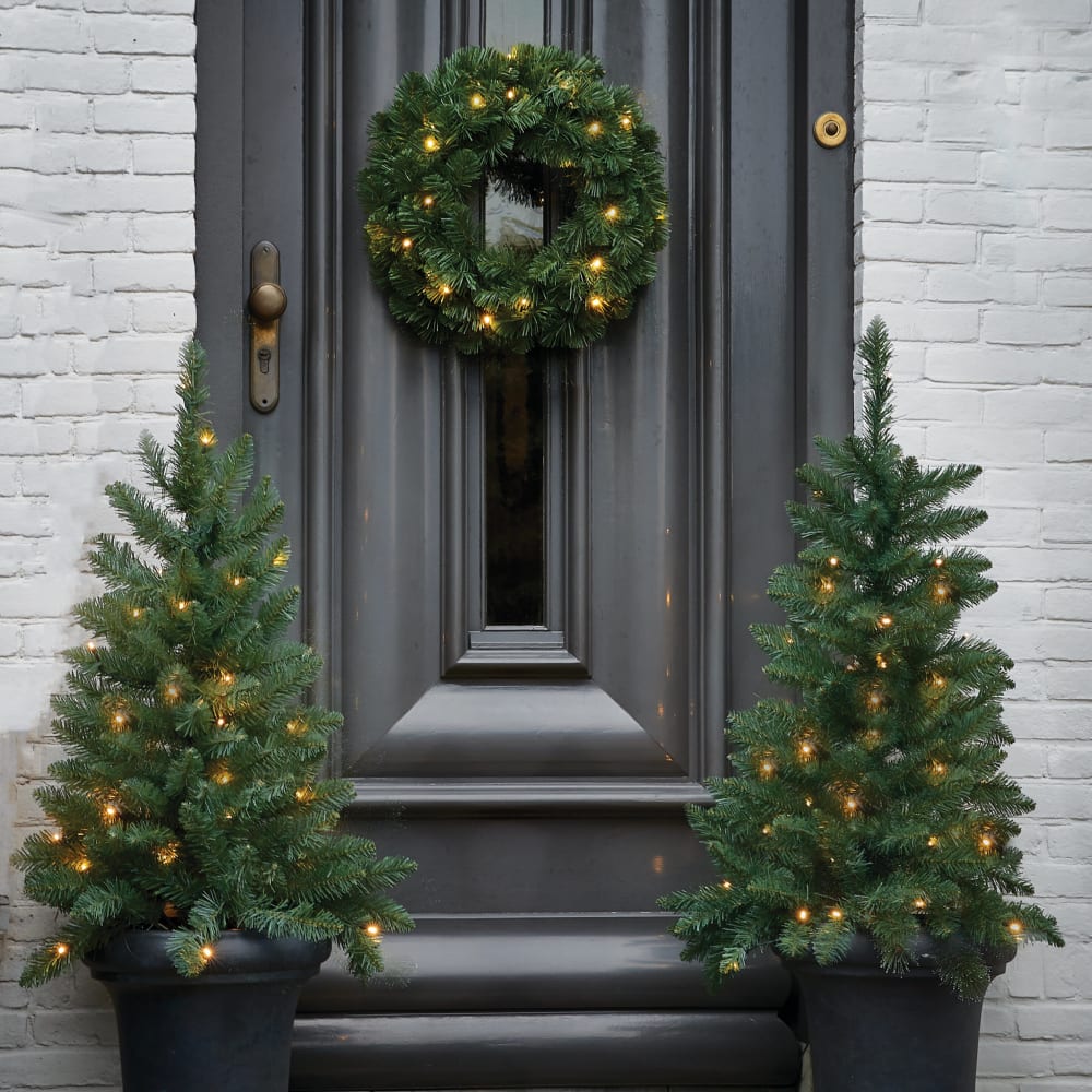 Lote de 2 árboles de Navidad y 1 corona LED - Maisons du Monde